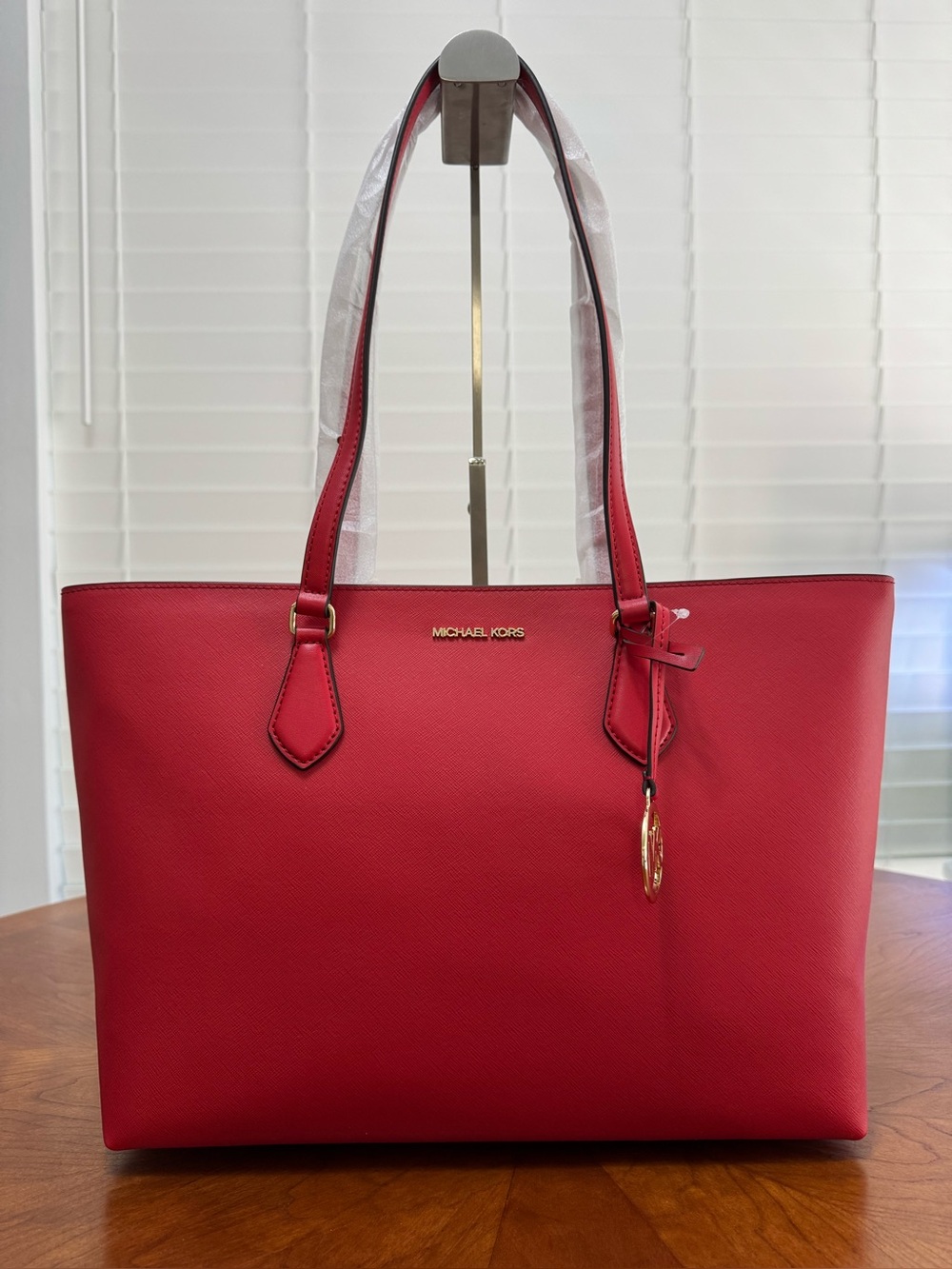 Michael Kors Red Saffiano Tote with Gold Accent